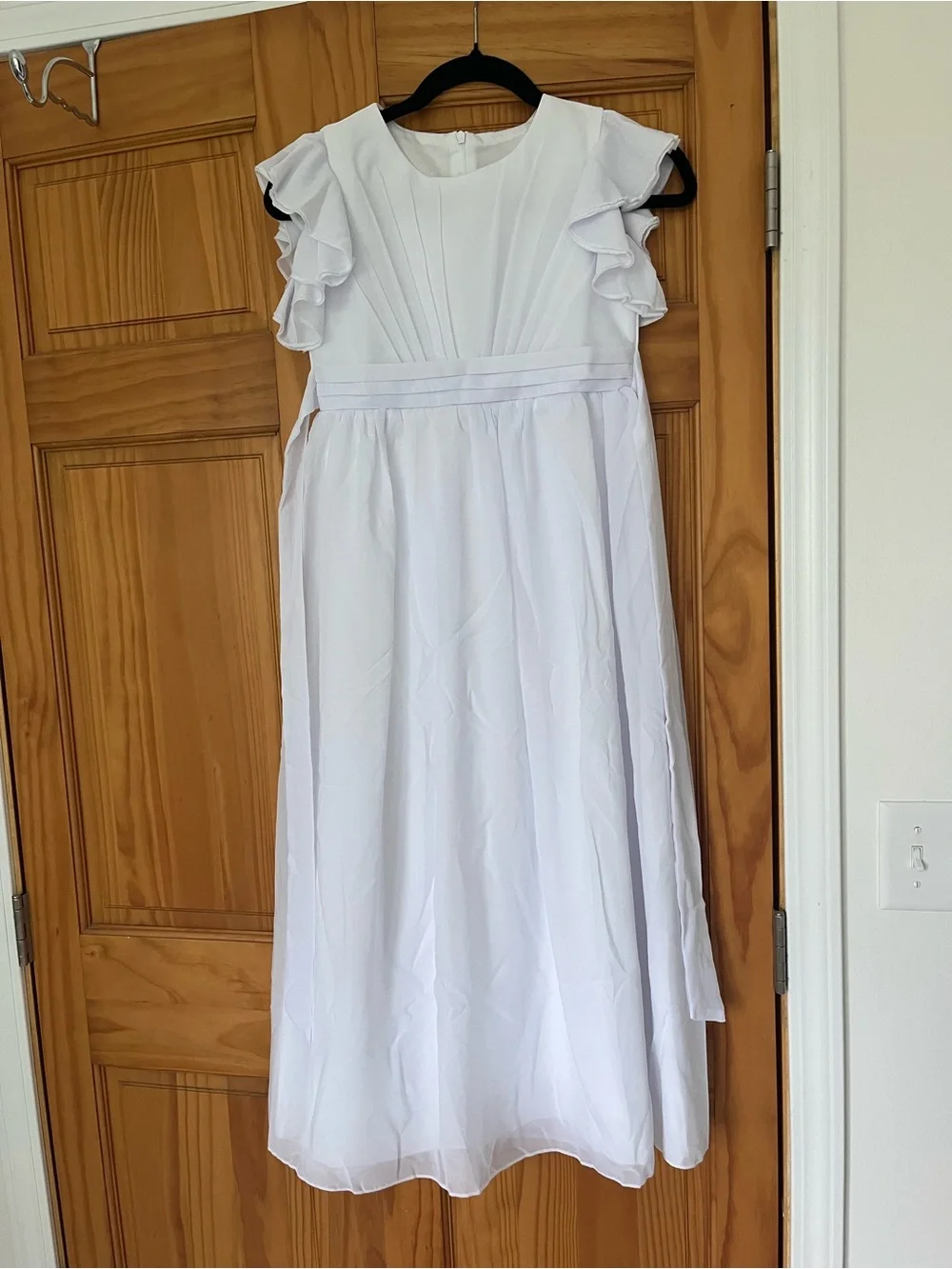 White Chiffon Flower Girl Dress with Flutter Sleeves